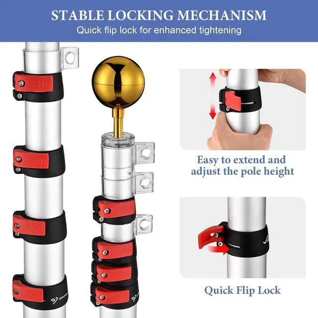 Alt view image 3 of 7 - Yescom 25 ft Telescopic Aluminum Flagpole Tire Mount Stand Kit 3'x5' Flag Ball Pole Top