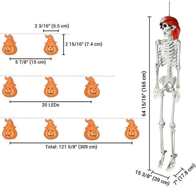 Alt view image 3 of 5 - Yescom 2 Pack Pirate Life Size Skeleton Poseable with Halloween Lights, Full Size Skeleton Human 5.4 Ft for Party Decorations Patio Garden Haunted House Props 2025