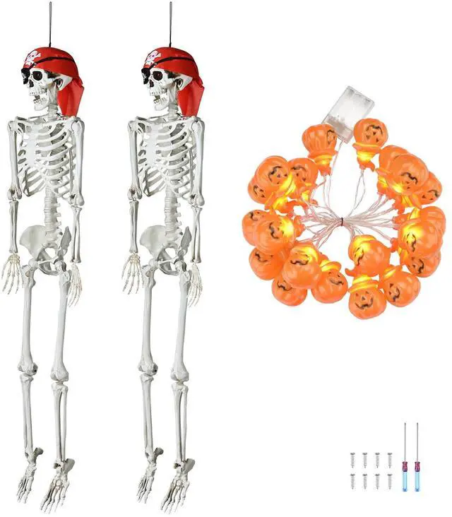 Alt view image 2 of 5 - Yescom 2 Pack Pirate Life Size Skeleton Poseable with Halloween Lights, Full Size Skeleton Human 5.4 Ft for Party Decorations Patio Garden Haunted House Props 2025