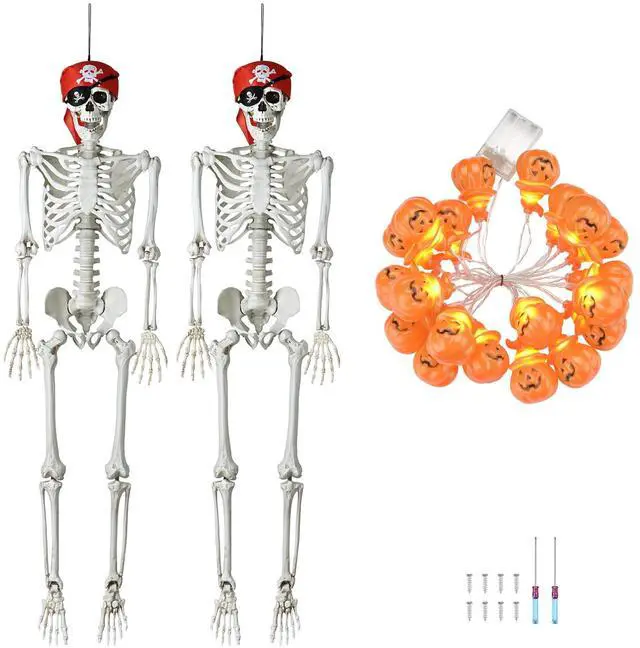 Alt view image 5 of 5 - Yescom 2 Pack Pirate Life Size Skeleton Poseable with Halloween Lights, Full Size Skeleton Human 5.4 Ft for Party Decorations Patio Garden Haunted House Props 2025