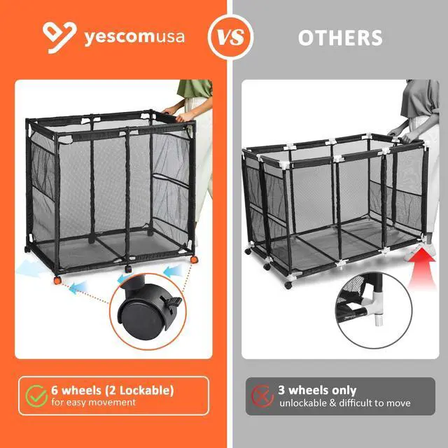 Alt view image 3 of 6 - Yescom Metal Frame 6 Wheels Large Mesh Pool Storage Bin Netting Organizer, 37"x24"x35" Rolling Storage Cart, Upgrade Sturdy Connector, Extra Large Side Pockets for Float Goggles Container, Black