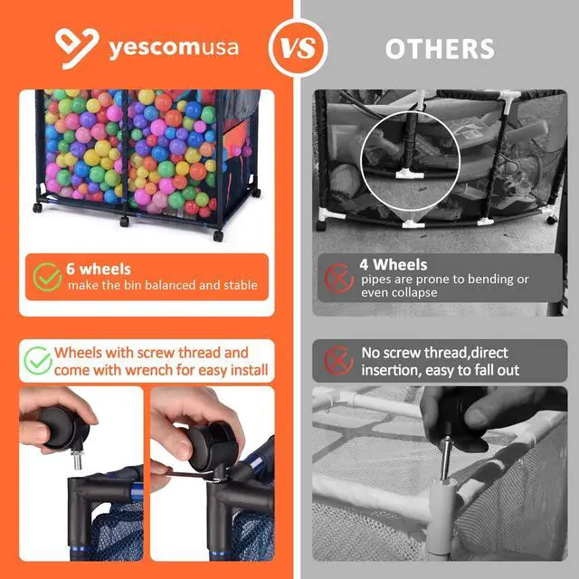 Alt view image 3 of 7 - Yescom Metal Frame 6 Wheels Large Mesh Pool Storage Bin Netting Organizer, 37"x24"x35" Rolling Storage Cart, Upgrade Sturdy Connector, Extra Large Side Pockets for Float Goggles Container, Blue