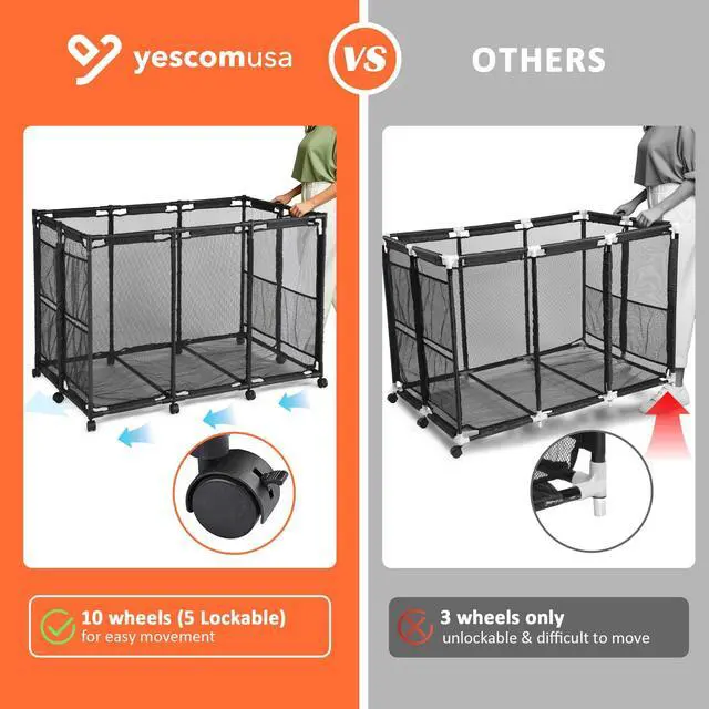 Alt view image 4 of 7 - Yescom Metal Frame 10 Wheels Rolling Mesh Pool Storage Bin XX-Large Pool Floats Storage Organizer for Pool Toys Balls Pool Noodles, Upgrade Sturdy Connector, Stable & Easy to Move, 48"x30"x34", Black