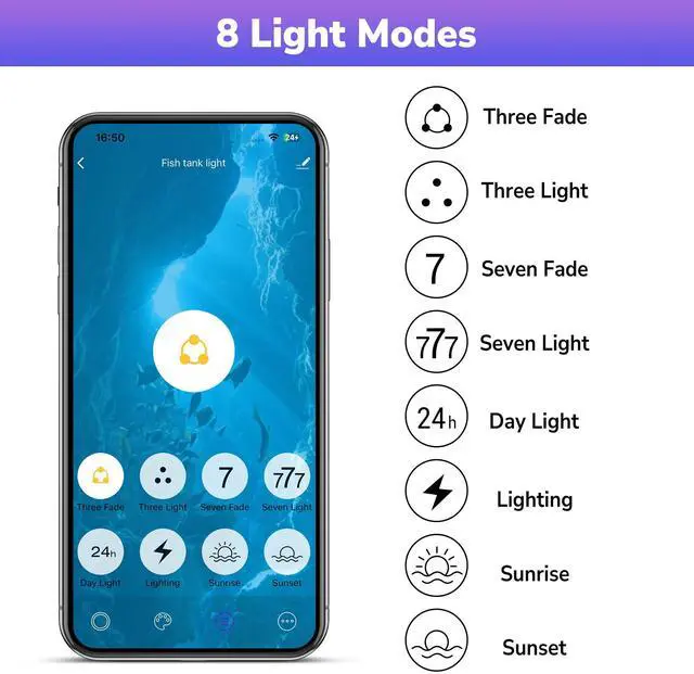 Alt view image 3 of 7 - Yescom LED Aquarium Light 22 inch to 30 inch APP WIFI Control Fish Tank Light Full Spectrum with Extendable Brackets Timer For Freshwater Plant