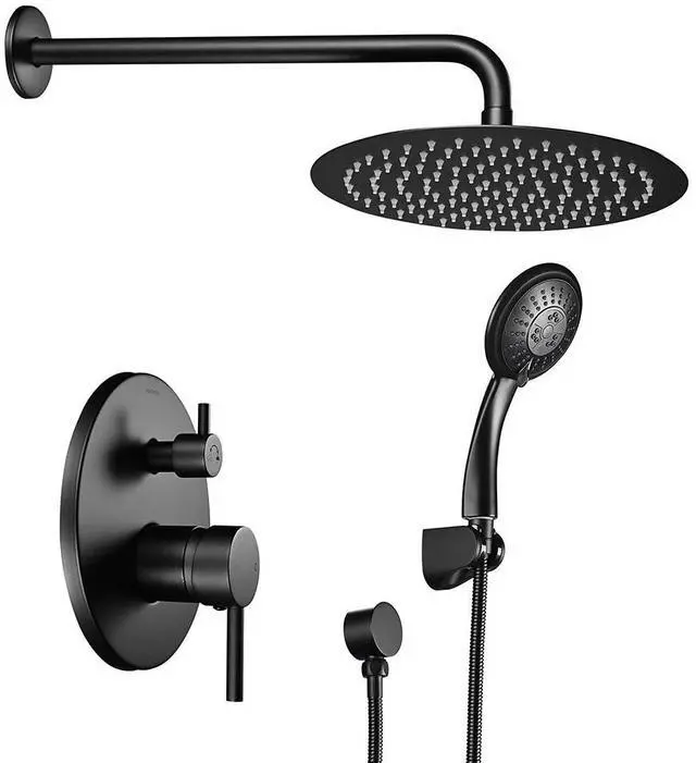 Main image of Aquaterior Shower Faucet Set Wall Mount Concealed Mixer Round Shower Head Black
