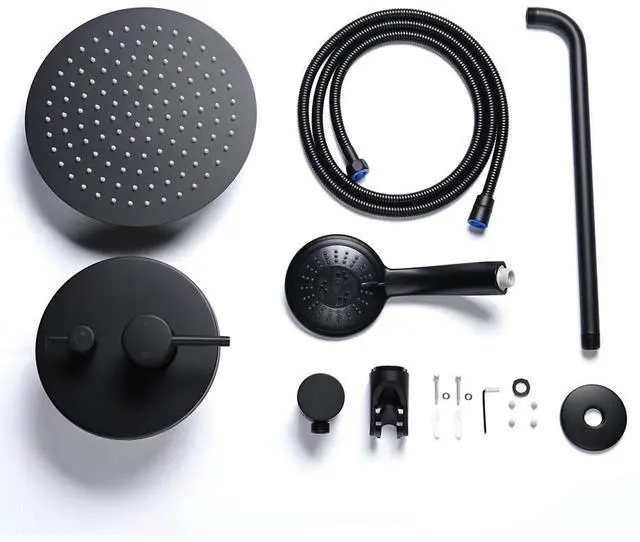 Alt view image 2 of 7 - Aquaterior Shower Faucet Set Wall Mount Concealed Mixer Round Shower Head Black