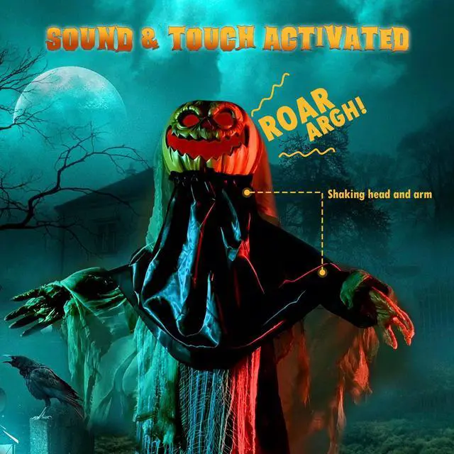 Alt view image 2 of 7 - Yescom Scary Animated Halloween Pumpkin Decorations 5.4Ft with Motion & Sound Activated Glowing Head 2025