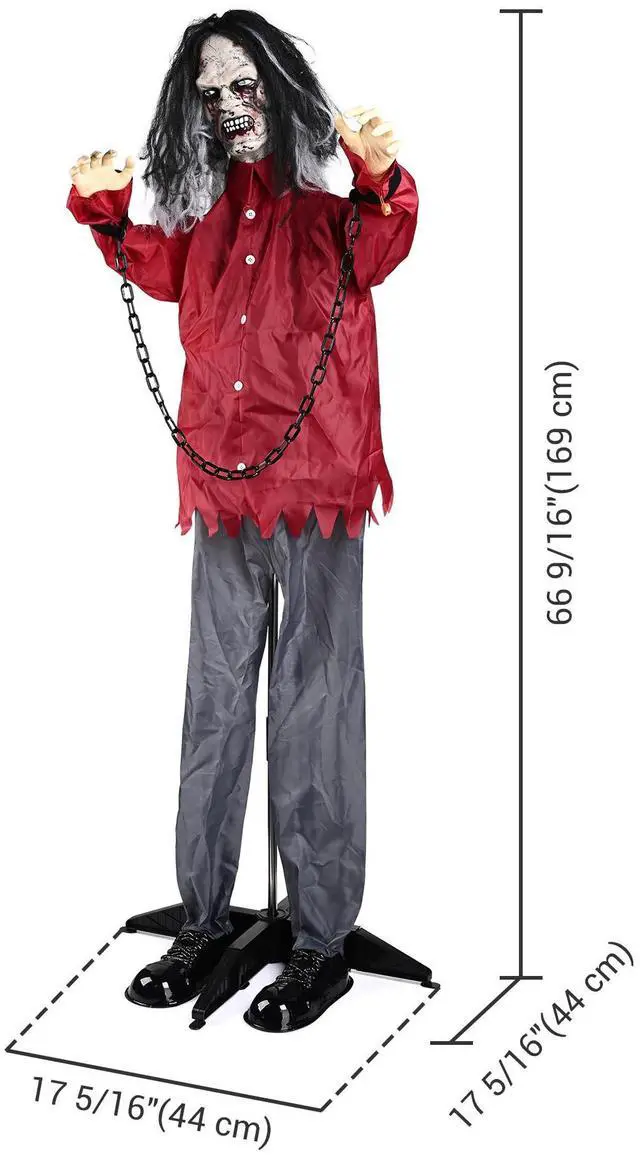 Alt view image 3 of 7 - Yescom Animated Halloween Zombie Decoration 5.5Ft Life Size with Motion/Sound Activated Glowing Eyes 2025