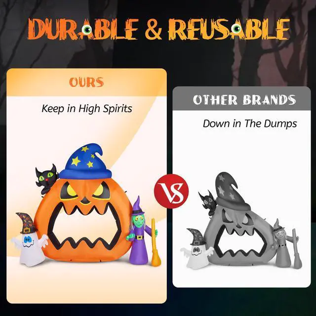 Alt view image 3 of 7 - Yescom 6.9 FT Halloween Inflatables Outdoor Yard Decoration,Blowup Pumpkin,Ghost,Witch,Cat LED Light 2025