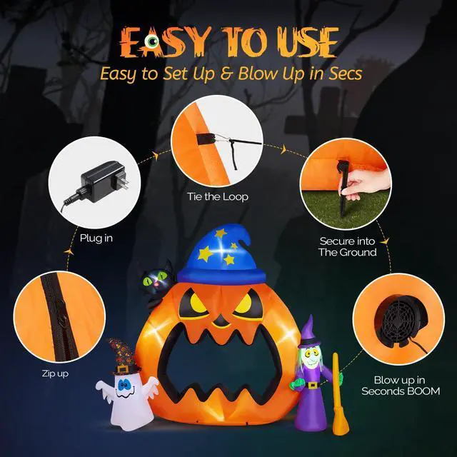 Alt view image 6 of 7 - Yescom 6.9 FT Halloween Inflatables Outdoor Yard Decoration,Blowup Pumpkin,Ghost,Witch,Cat LED Light 2025