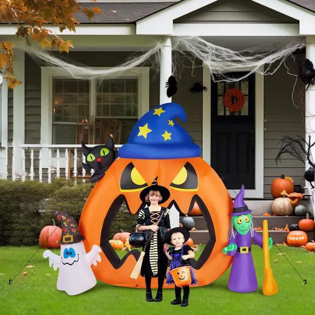 Alt view image 5 of 7 - Yescom 6.9 FT Halloween Inflatables Outdoor Yard Decoration,Blowup Pumpkin,Ghost,Witch,Cat LED Light 2025