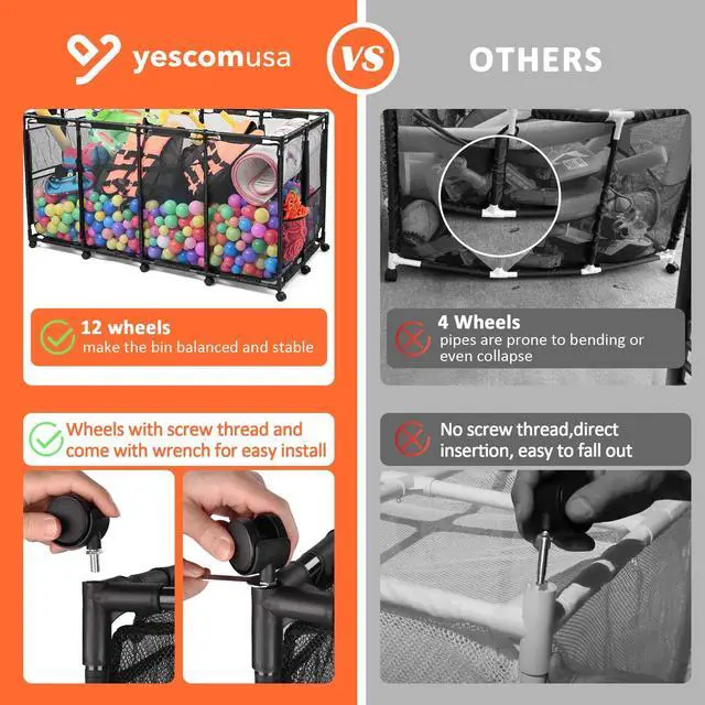 Alt view image 3 of 7 - Yescom Metal Frame Extra Large 12 Wheels Rolling Mesh Pool Storage Bin 65"x 30"x 33" Pool Toy Floats Storage Organizer for Public Pools, Poolside Parties, XXX-Large, Black
