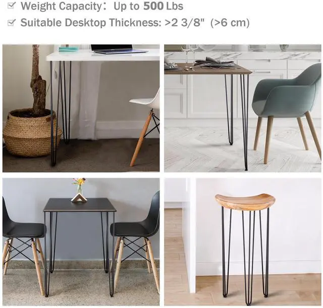 Alt view image 4 of 7 - Yescom 34" Hairpin Legs Steel Rod Heavy Duty Furniture Leg Table Coffee Table Home