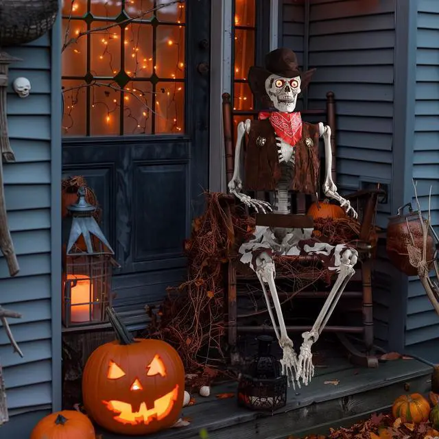Alt view image 5 of 7 - Yescom Life Size Skeleton Poseable with Glowing Eyes 5.4 Ft Halloween Party Decoration Haunted House 2025
