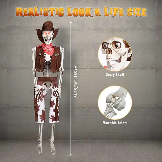 Alt view image 4 of 7 - Yescom Life Size Skeleton Poseable with Glowing Eyes 5.4 Ft Halloween Party Decoration Haunted House 2025