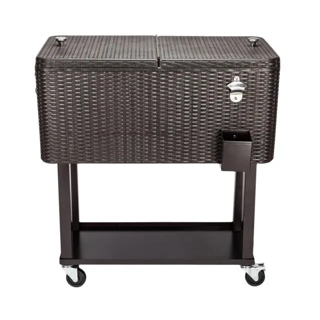 Main image of 80QT Rattan Square Legs Cooler with Shelf Portable Patio Party Cooler Cart