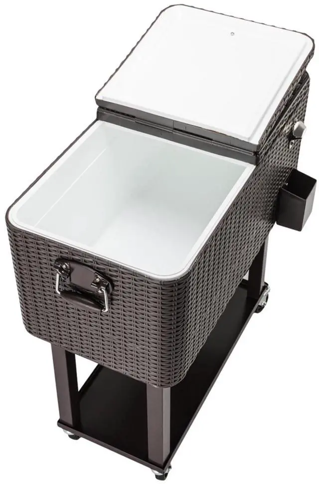 Alt view image 2 of 7 - 80QT Rattan Square Legs Cooler with Shelf Portable Patio Party Cooler Cart