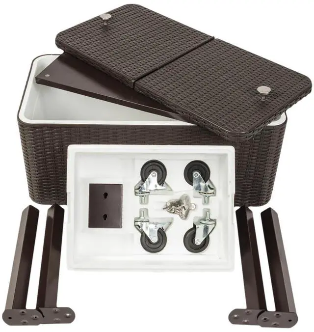 Alt view image 3 of 7 - 80QT Rattan Square Legs Cooler with Shelf Portable Patio Party Cooler Cart