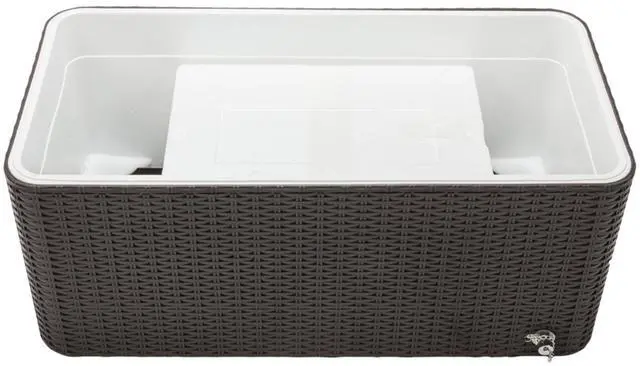 Alt view image 4 of 7 - 80QT Rattan Square Legs Cooler with Shelf Portable Patio Party Cooler Cart