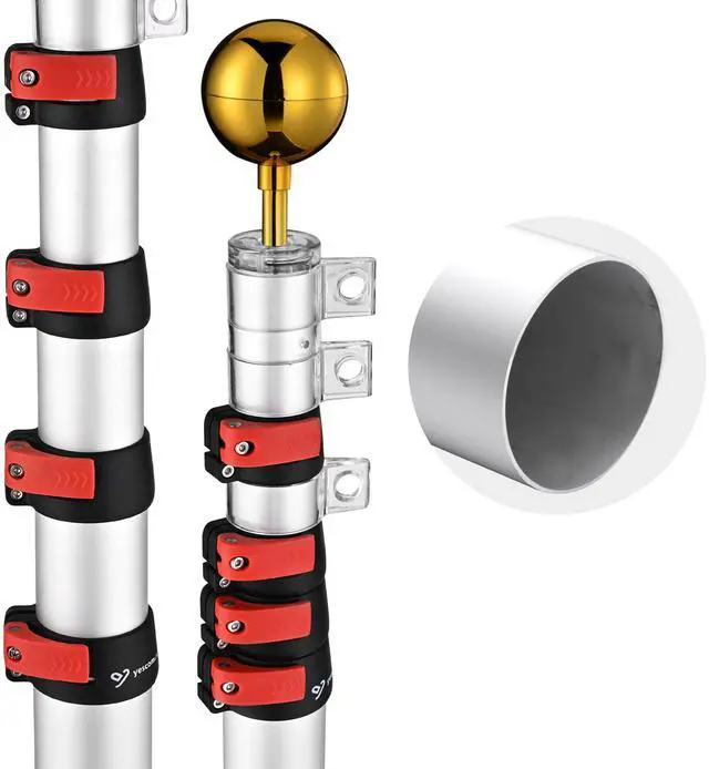 Alt view image 2 of 7 - EZ GO 25 Ft Telescopic Flag Pole Kit with 26 LED Solar Light US Flag Gold Ball