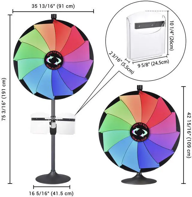 Alt view image 7 of 7 - WinSpin 36" Prize Wheel Tabletop Floor Stand Spinning Wheel w/ Brochure Holders