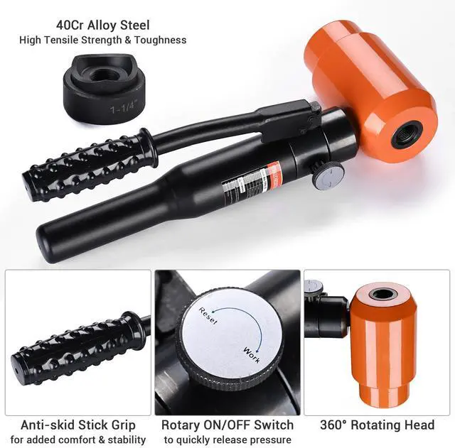 Alt view image 5 of 7 - Yescom 15 Ton Hydraulic Knockout Punch set with 1/2" to 4" 10-Die Hole Puncher Steel Case Heavy Duty