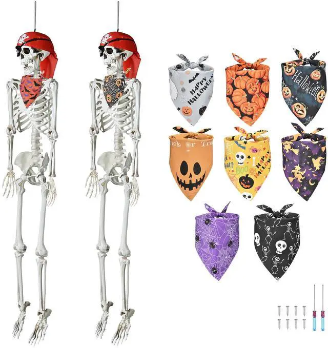 Alt view image 2 of 4 - Yescom 2Pcs Pirate Life Size Skeleton Poseable 5.4Ft with Fall Dog Bandana for Halloween Decorations 2025