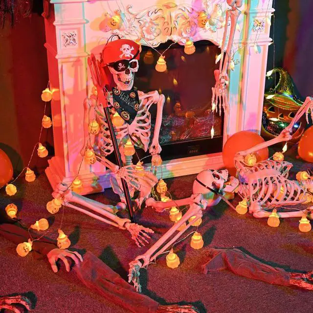 Alt view image 4 of 4 - Yescom 2Pcs Pirate Life Size Skeleton Poseable 5.4Ft with Fall Dog Bandana for Halloween Decorations 2025