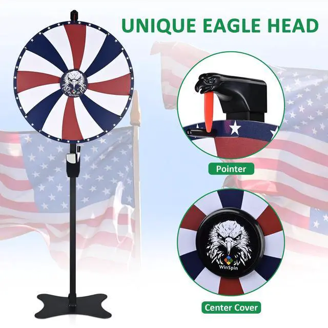 Alt view image 2 of 7 - WinSpin 24" Prize Wheel 16 Slots Spinning Game Dry Erase Floor Stand Eagle Head