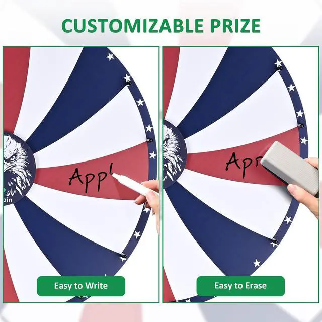 Alt view image 3 of 7 - WinSpin 24" Prize Wheel 16 Slots Spinning Game Dry Erase Floor Stand Eagle Head