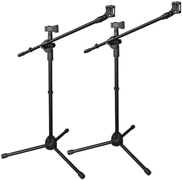 Main image of 2 Pack Microphone Tripod Stand Rotating Boom Arm Dual Mic Clip Height Adjustable