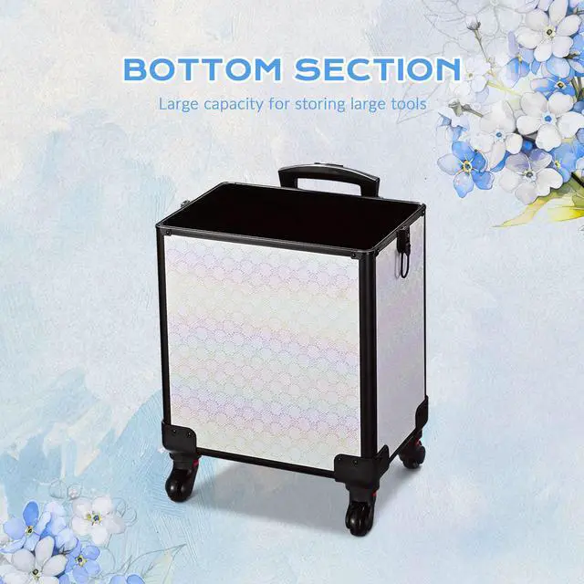 Alt view image 2 of 7 - Byootique Rolling Makeup Train Case w/ Cube Case Cosmetic Organizer ForgetMeNot