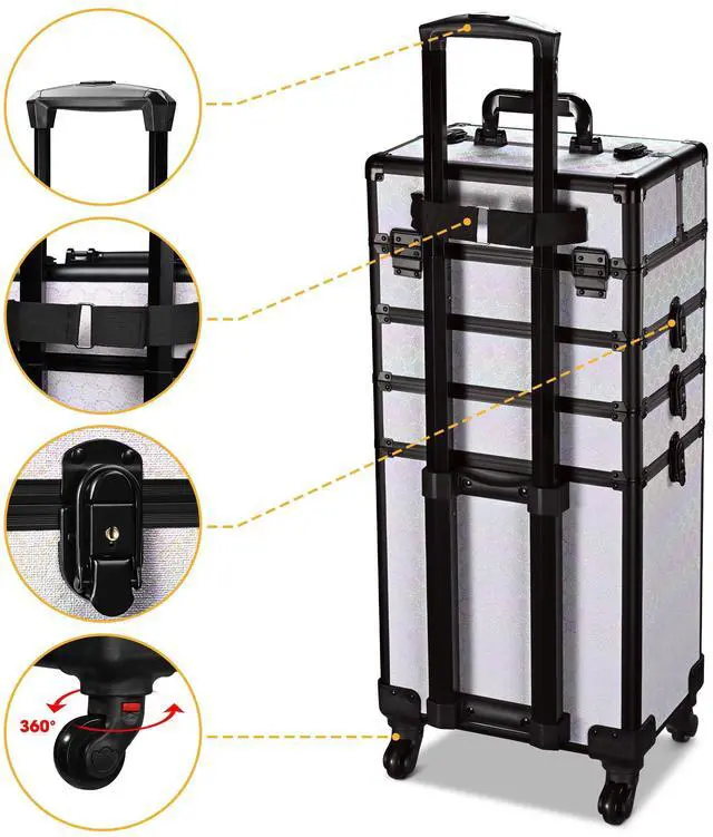 Alt view image 3 of 7 - Byootique Rolling Makeup Train Case w/ Cube Case Cosmetic Organizer ForgetMeNot