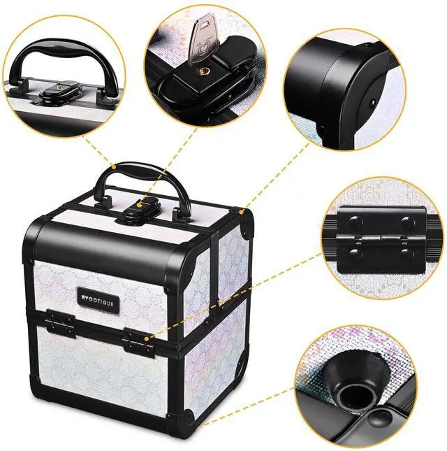 Alt view image 7 of 7 - Byootique Rolling Makeup Train Case w/ Cube Case Cosmetic Organizer ForgetMeNot