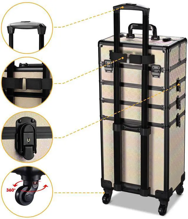 Alt view image 2 of 7 - Byootique Rolling Makeup Train Case w/ Cube Case Cosmetic Organizer Travel