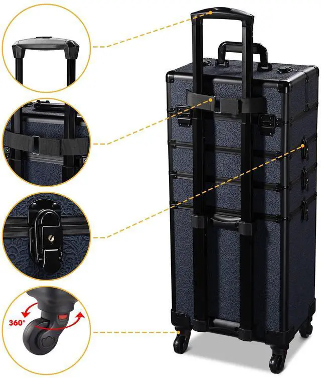 Alt view image 3 of 7 - Byootique Makeup Train Case Trolley w/ Cube Case Cosmetic Organizer ForgetMeNot