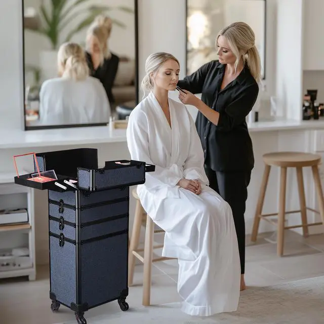 Alt view image 4 of 7 - Byootique Makeup Train Case Trolley w/ Cube Case Cosmetic Organizer ForgetMeNot