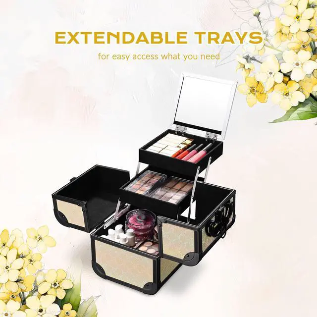 Alt view image 5 of 7 - Byootique Rolling Makeup Train Case w/ Cube Case Cosmetic Organizer Travel