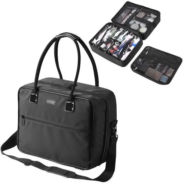 Main image of Byootique Makeup Bag Soft Sided Cosmetic Train Case 2 Layer Hangbag 4 Pouches