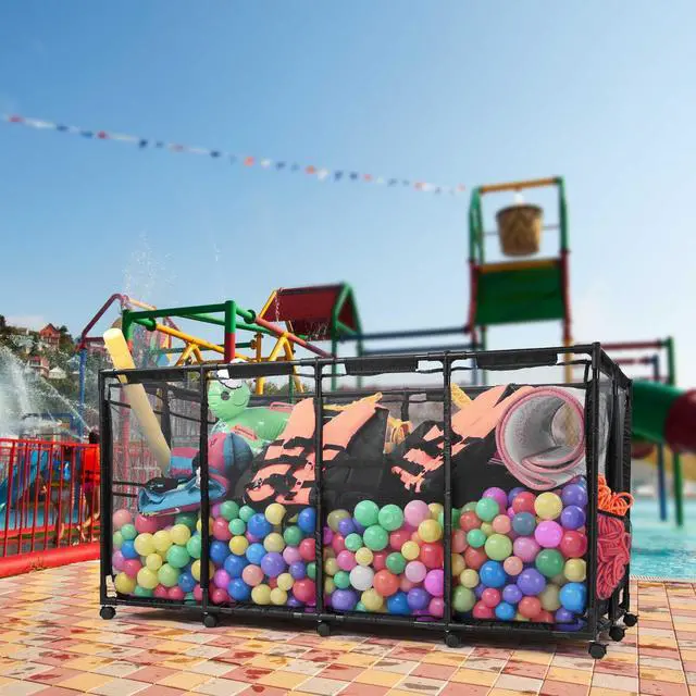 Alt view image 7 of 7 - Yescom 2 Pack Pool Toy Storage Bin Mesh Basket Organizer with Wheels Metal Frame