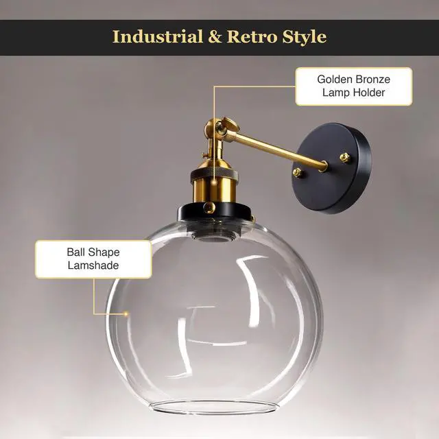 Alt view image 2 of 7 - Vintage Industrial 7.9" Bell Shape Glass Light Wall Sconce Edison Lamp Transparent