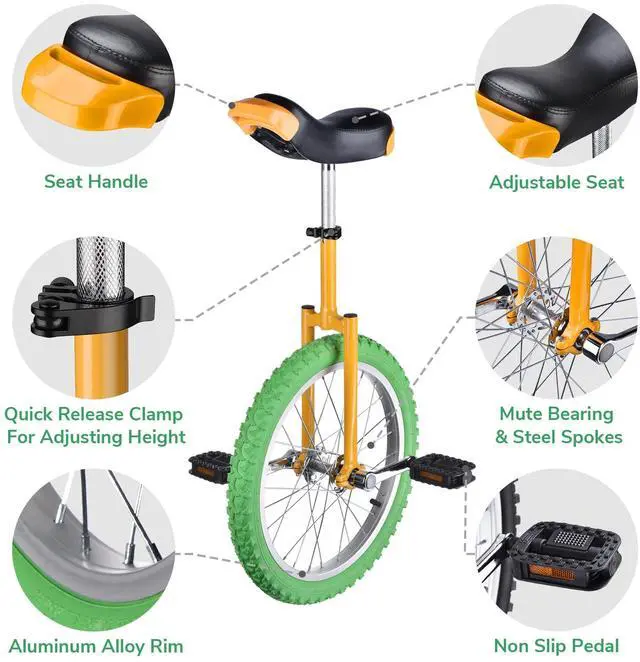 Alt view image 2 of 7 - Yescom 18 In Wheel Outdoor Unicycle Skid-proof Tire Fitness Bicycle Balance Training for Adults Teenagers Kids, Yellow & Green