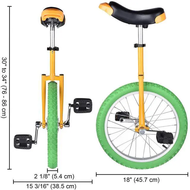 Alt view image 6 of 7 - Yescom 18 In Wheel Outdoor Unicycle Skid-proof Tire Fitness Bicycle Balance Training for Adults Teenagers Kids, Yellow & Green