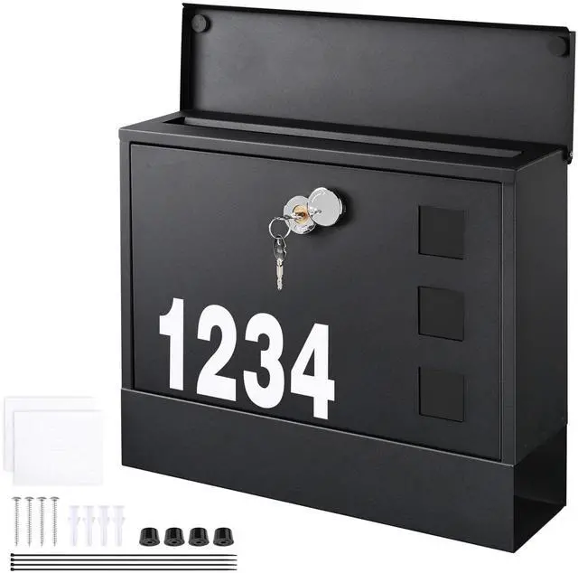 Main image of Yescom Large Wall Mount Steel Mail Box Lockable Letterbox w/ Door & 2 Keys Home Post Security Outdoor, Black