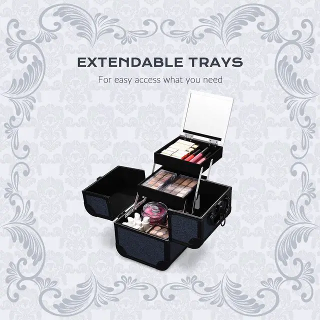 Alt view image 6 of 7 - Byootique Makeup Train Case Trolley w/ Cube Case Cosmetic Organizer ForgetMeNot