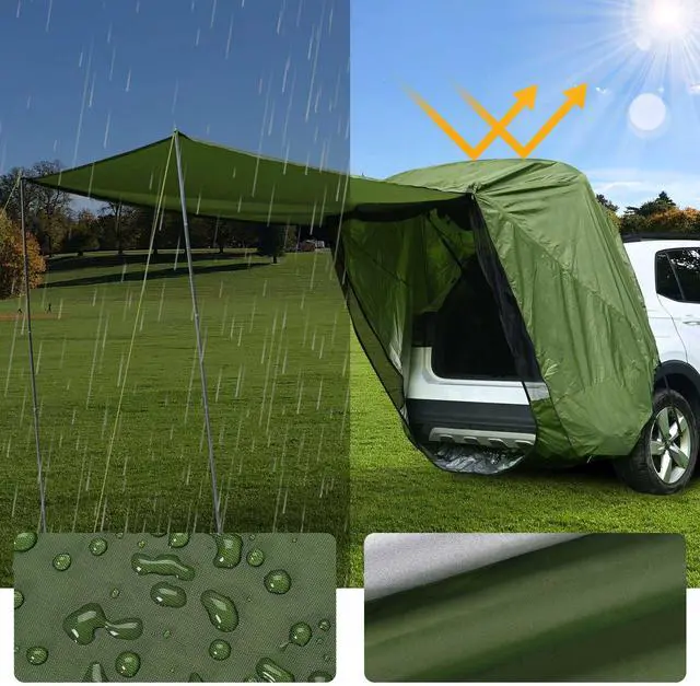 Alt view image 4 of 7 - Yescom Universal Tailgate Tent with Pole for SUV/Van/MPV/CUV Camping Travel Hatchback Awning Shade Mesh Net Waterproof Green