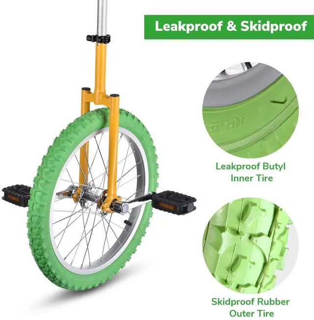 Alt view image 4 of 7 - Yescom 18 In Wheel Outdoor Unicycle Skid-proof Tire Fitness Bicycle Balance Training for Adults Teenagers Kids, Yellow & Green