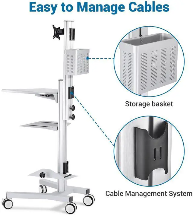 Alt view image 5 of 7 - PC Rolling Mobile cart Desktop Workstation Sit/stand up w/ Monitor Holder & Printer Deck