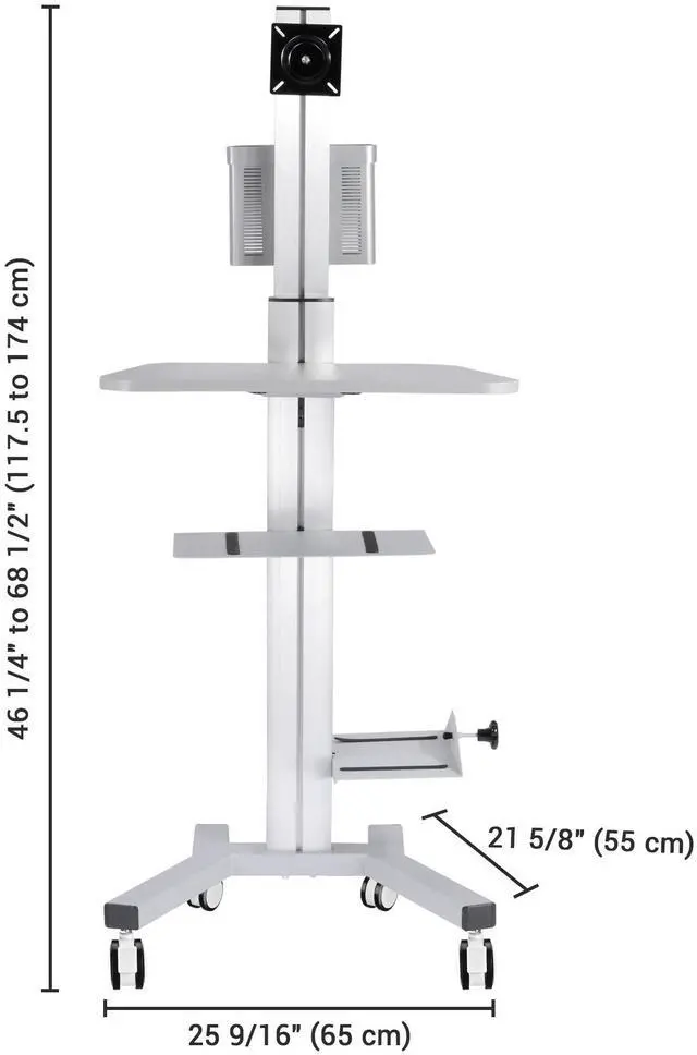 Alt view image 7 of 7 - PC Rolling Mobile cart Desktop Workstation Sit/stand up w/ Monitor Holder & Printer Deck