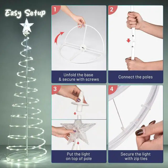 Alt view image 6 of 7 - Yescom Sparkle 3Pack LED Christmas Spiral Light Kit 3/4/6Ft Battery Indoor Outdoor Yard Party Shop Decoration Cool White